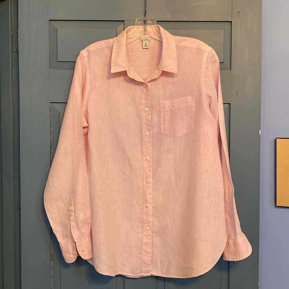 L.L. Bean 100% linen Light Pink Collared Shirt